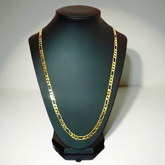 6mm 24 inch Gold On Top Of Stainless Steel Figaro Chain Necklace - Picture 1 of 4